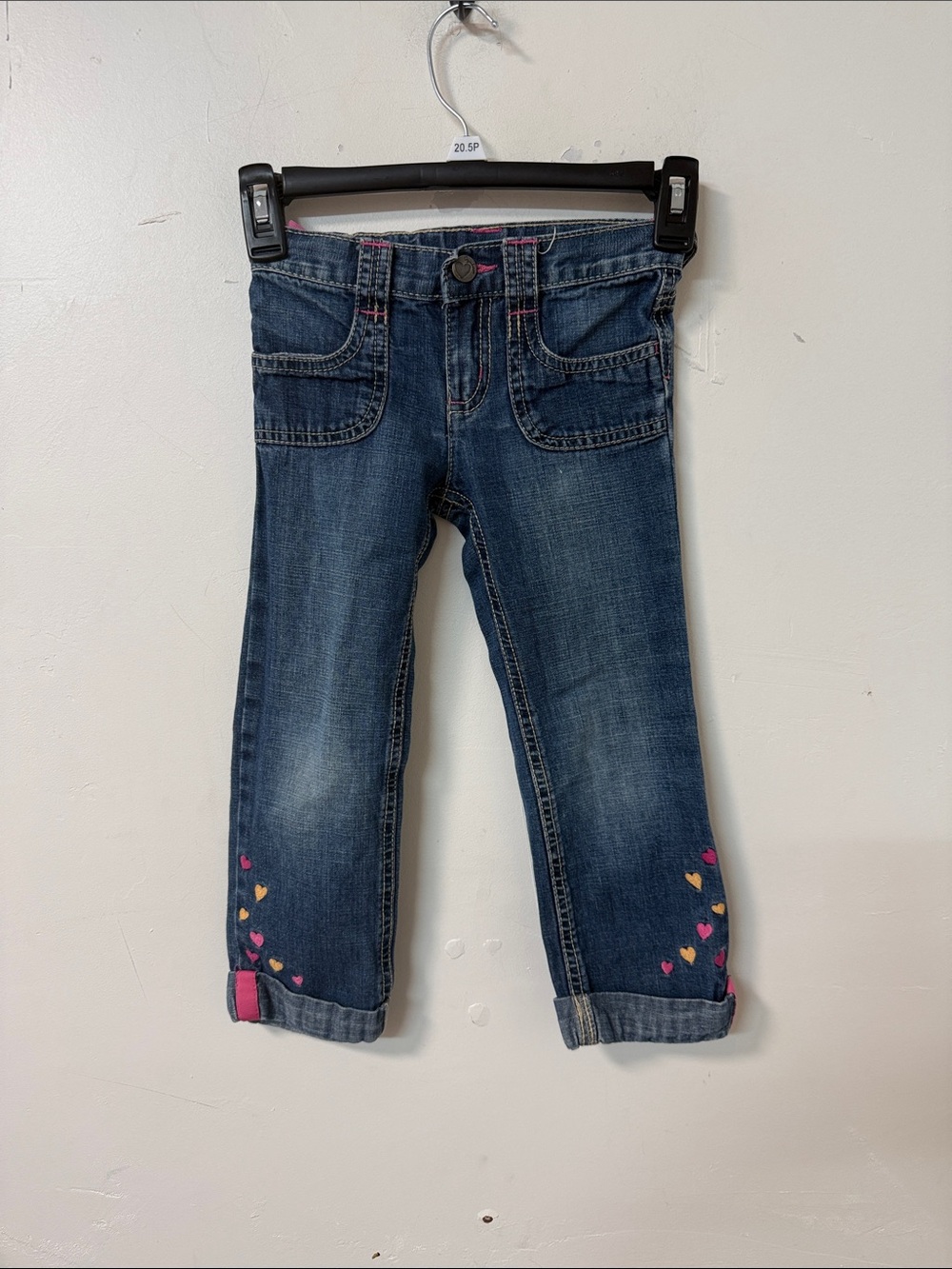 Gymboree Dark Blue Denim Pants with Pink & Yellow Heart Accents Y2K
